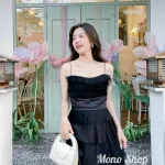 Đầm 2 dây midi đen voan ren tầng