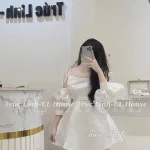 Đầm 2 dây rớt tay phồng ngực xếp ly