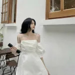 Đầm 2 dây rớt tay phồng ngực xếp ly