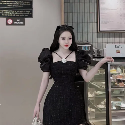 Đầm bố ánh lấp lánh phối tay oganza