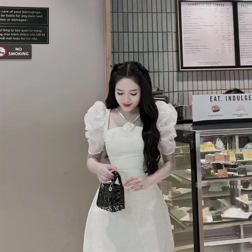 Đầm bố ánh lấp lánh phối tay oganza