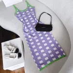 Đầm body tím 2 dây viền quảng châu