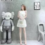 Đầm cổ yếm viền hạt xếp ly tầng 2 màu