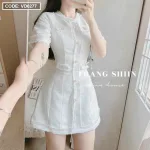 Đầm dạ trắng tưa lai phối nút