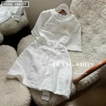 Đầm dạ trắng tưa lai phối nút