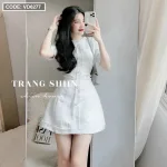 Đầm dạ trắng tưa lai phối nút