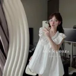 Đầm doll trắng cổ sen viền đá