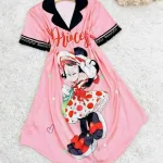 Đầm form suông áo tay ngắn cổ bẻ hoạ tiết