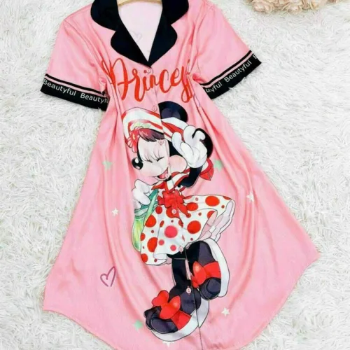 Đầm form suông áo tay ngắn cổ bẻ hoạ tiết