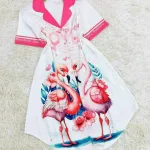 Đầm form suông áo tay ngắn cổ bẻ hoạ tiết