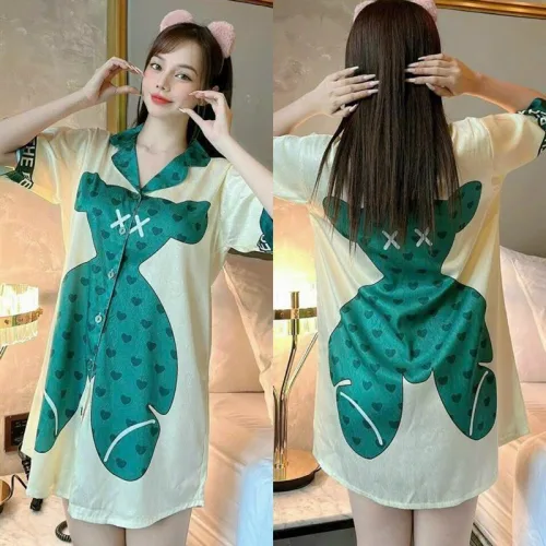 Đầm form suông cổ bẻ hoạ tiết