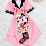 Đầm form suông tay ngắn cổ bẻ hoạ tiết