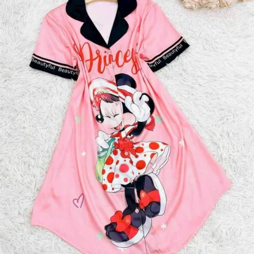 Đầm form suông tay ngắn cổ bẻ hoạ tiết