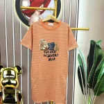 Đầm form suông tay ngắn cổ tròn sọc in hình