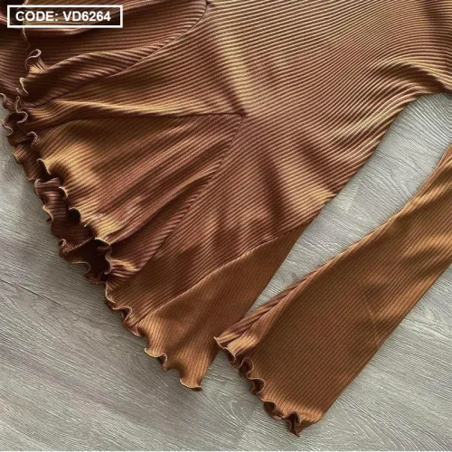 Đầm gân thun trễ vai cuốn biên 2 màu