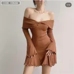 Đầm gân thun trễ vai cuốn biên 2 màu