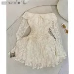 Đầm hoa trễ vai nhún xếp