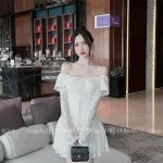 Đầm hoa trễ vai nhún xếp
