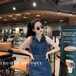 Đầm jean cổ yếm kèm belt