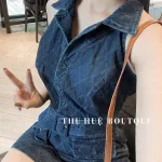Đầm jean cổ yếm kèm belt