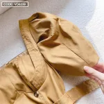 Đầm kaki cổ vuông thắt eo