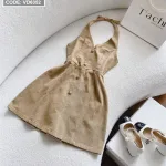 Đầm kaki nâu cổ yếm hở lưng