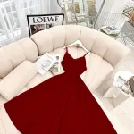 Đầm maxi dây nhung đỏ đen