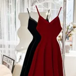 Đầm maxi dây nhung đỏ đen