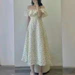 Đầm maxi hoa bẹt vai bèo