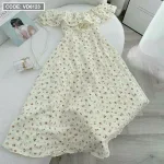 Đầm maxi hoa bẹt vai bèo