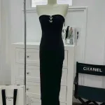 Đầm midi body đen cúp ngực kèm tag nơ