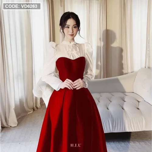 Đầm midi phố voan dây cổ