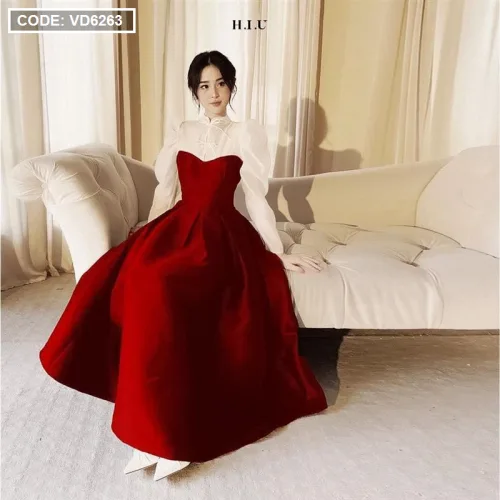 Đầm midi phố voan dây cổ