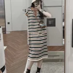 Đầm midi polo sọc viền cổ quảng châu