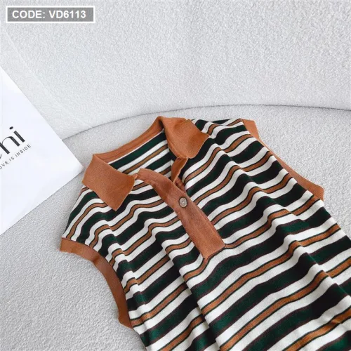 Đầm midi polo sọc viền cổ quảng châu