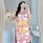 Đầm ngủ tiều thư form suông phối ren cổ in họa tiết