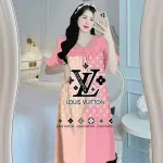 Đầm ngủ tiều thư form suông phối ren cổ in họa tiết