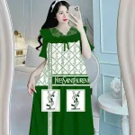 Đầm ngủ tiều thư form suông phối ren cổ in họa tiết