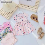 Đầm nữ cho bé gái cổ cột nơ in họa tiết trái tim