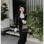Đầm phối tay cổ gân