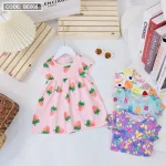 Đầm thun bé gái form xoè in hình trái dâu