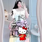 Đầm tiều thư form suông phối ren cổ họa tiết