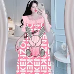 Đầm tiều thư form suông phối ren cổ họa tiết