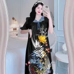 Đầm tiều thư form suông phối ren cổ họa tiết