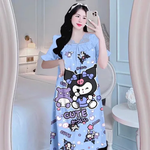 Đầm tiều thư form suông phối ren cổ họa tiết