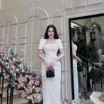 Đầm umi ôm xếp eo có tay