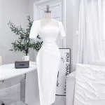 Đầm umi ôm xếp eo có tay