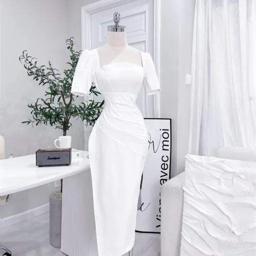 Đầm umi ôm xếp eo có tay