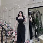 Đầm umi ôm xếp eo có tay