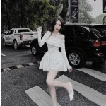 Đầm xoè trễ vai tay dài 2 màu